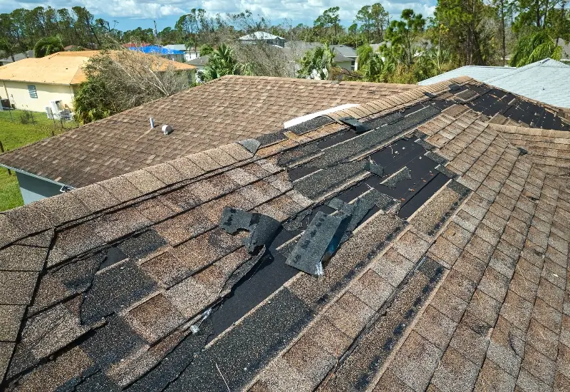 A storm damaged roof in Florida